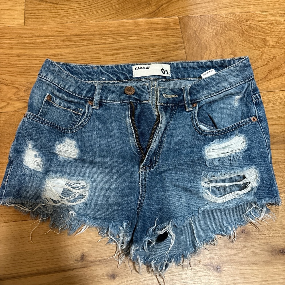 Garage Frayed Hem Blue Jean Shorts